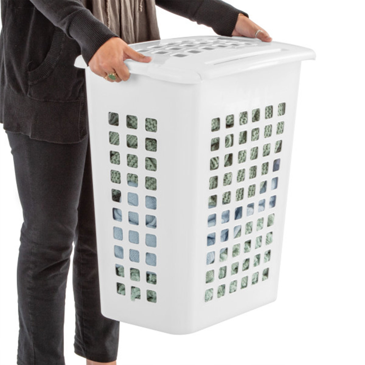 Sterilite Rectangular LiftTop Plastic Laundry Hamper Basket Bin w/ Lid